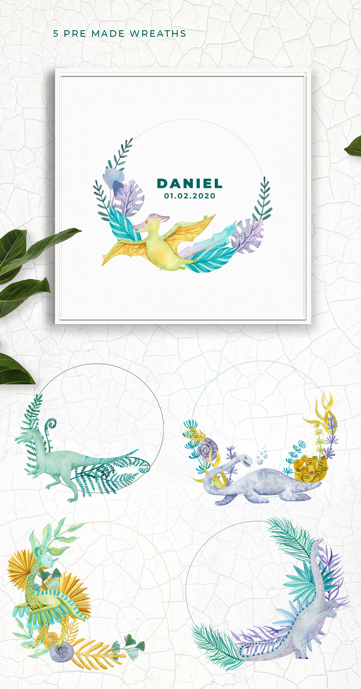 Dinosaur Watercolor Collection On Yellow Images Creative Store