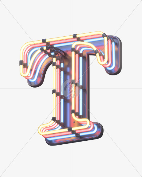 T uppercase from Multi Neon Font on Yellow Images Creative Fonts