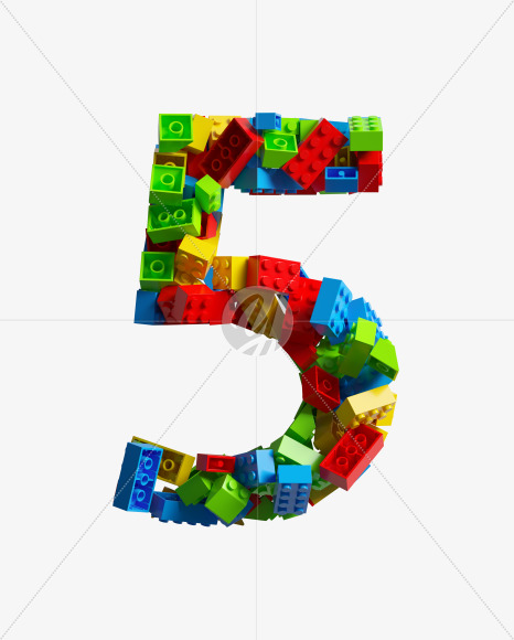 5 from LEGO color bricks on Yellow Images Creative Fonts