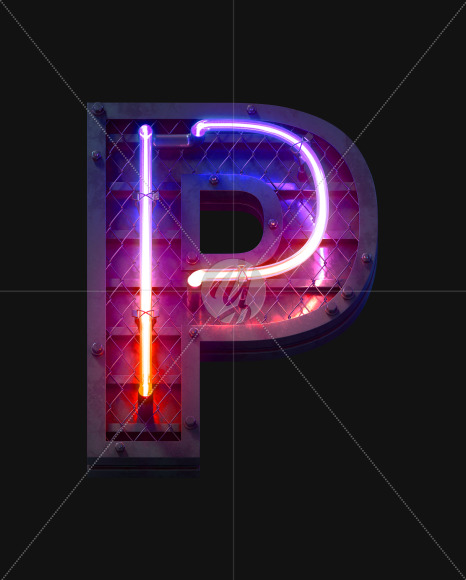 Download P From Heavy Neon Light Font On Yellow Images Creative Fonts