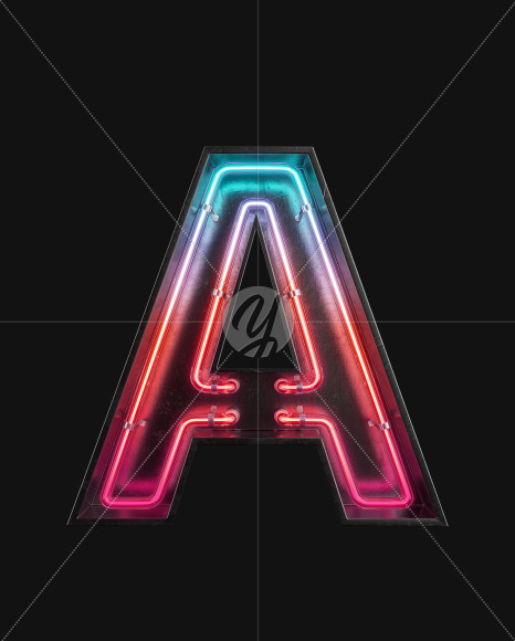 Letter A from Neon Light alphabet 2 on Yellow Images Creative Fonts