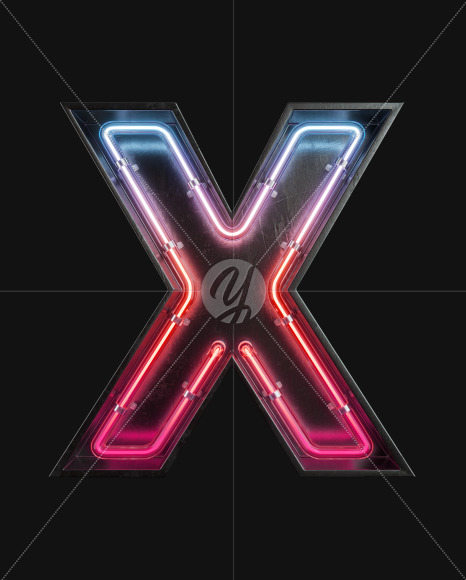 Letter X from Neon Light alphabet 2 on Yellow Images Creative Fonts