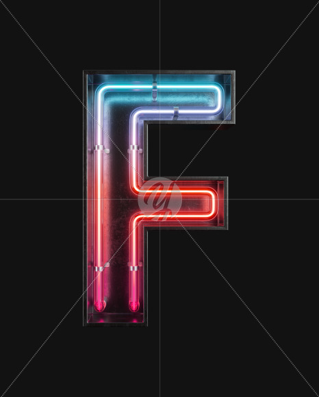 Letter F from Neon Light alphabet 2 on Yellow Images Creative Fonts