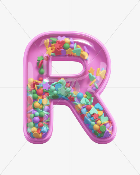 Letter R from Pink Rattle font on Yellow Images Creative Fonts