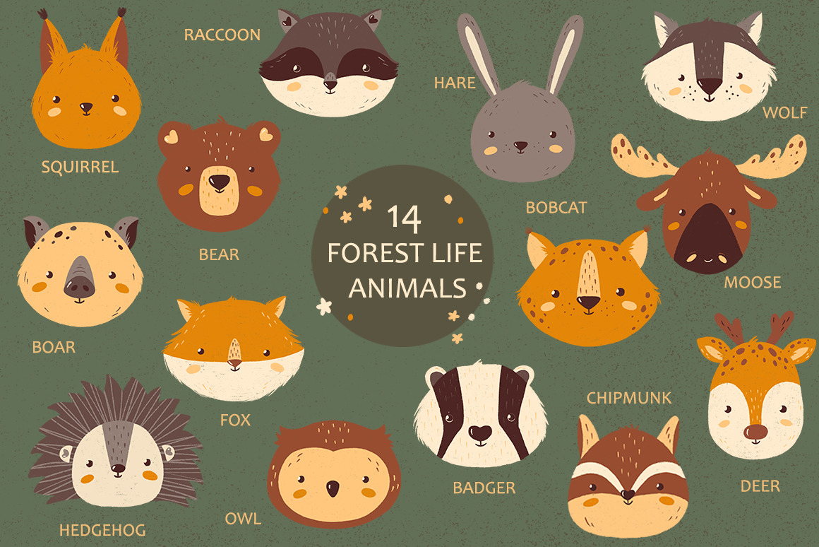 Forest Portrait Animals Set on Yellow Images Creative Store