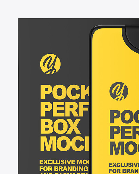 Download Pocket Perfume With Box Mockup In Packaging Mockups On Yellow Images Object Mockups