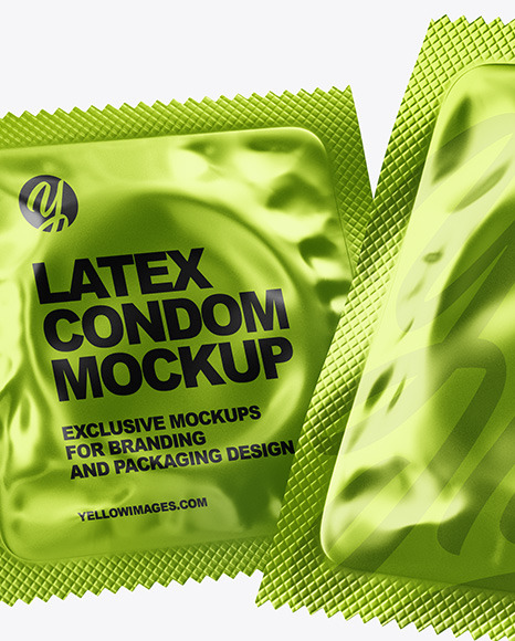 Download Two Matte Metallic Condom Packaging Mockup In Sachet Mockups On Yellow Images Object Mockups