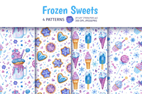 Baking clipart. Seamless patterns for birthday candy bar decoration, for planner stickers.