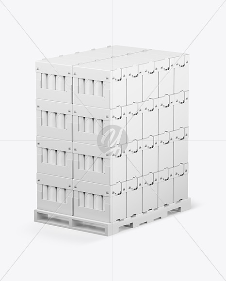 Wooden Pallet with Matte Bottles in Paper Boxes Mockup PSD #3