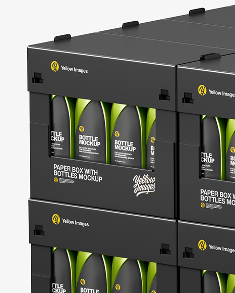 Wooden Pallet with Metallic Bottles in Paper Boxes Mockup PSD #1