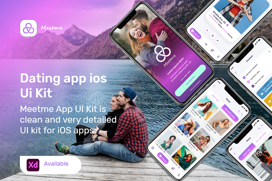 Dating App Meetme iOS UI Kit on Yellow Images Creative Store