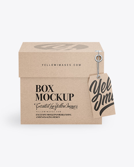 Kraft Cardboard Box With Label Mockup In Box Mockups On Yellow Images Object Mockups