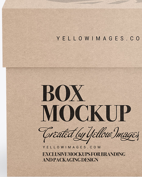 Kraft Cardboard Box With Label Mockup In Box Mockups On Yellow Images Object Mockups