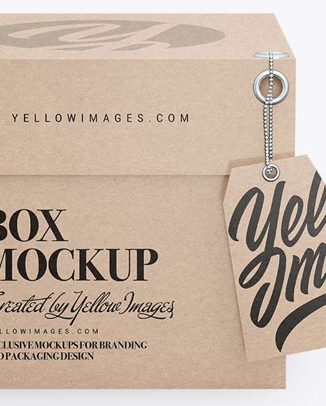 Download Kraft Cardboard Box with Label Mockup in Box Mockups on Yellow Images Object Mockups