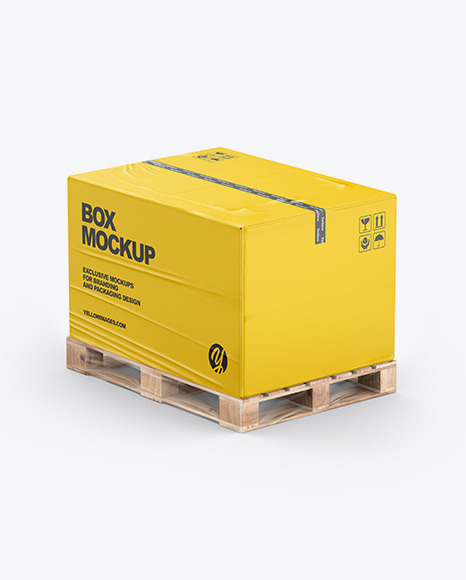 Download Pallet W Paper Box Mockup In Box Mockups On Yellow Images Object Mockups