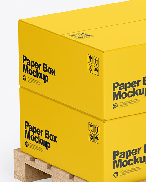 Download Wooden Pallet With Two Paper Boxes Mockup In Box Mockups On Yellow Images Object Mockups