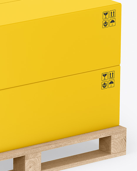 Wooden Pallet With Two Paper Boxes Mockup PSD #1
