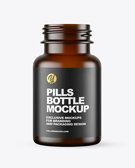 Empty Frosted Dark Amber Pills Bottle Mockup