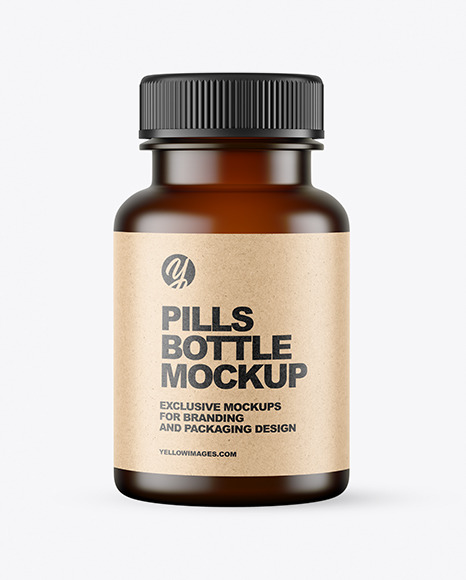 Empty Frosted Dark Amber Pills Bottle Mockup PSD #2