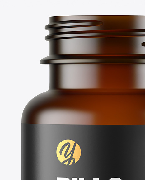 Empty Frosted Dark Amber Pills Bottle Mockup PSD #1