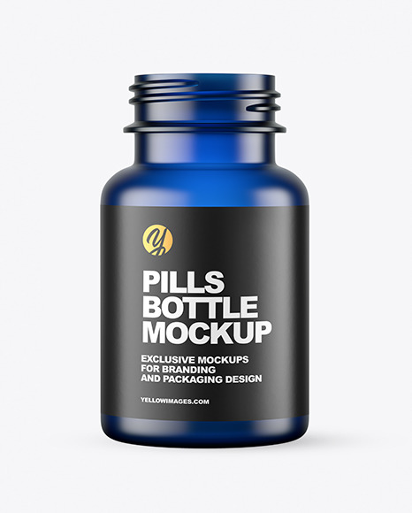 Empty Frosted Blue Pills Bottle Mockup