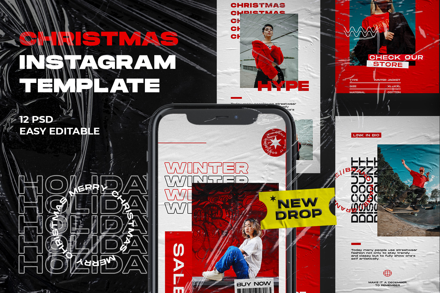 Download Christmas Hype Instagram Template In Social Media Templates On Yellow Images Creative Store