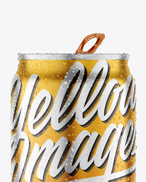 Download 250ml Matte Metallic Drink Can With Condensation Mockup in Can Mockups on Yellow Images Object ...