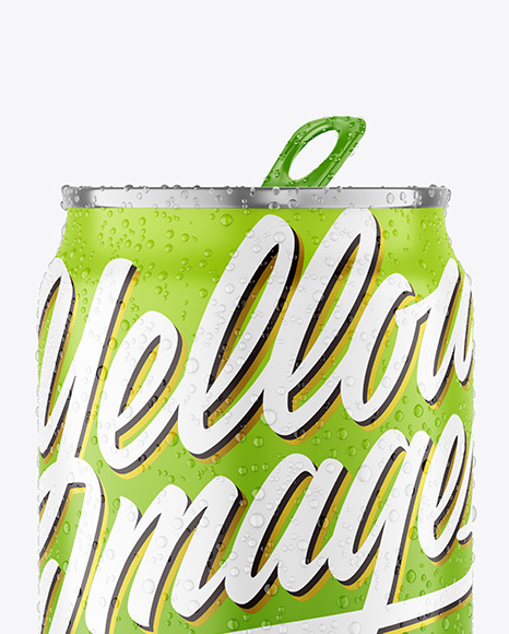 Download 250ml Metallic Drink Can With Matte Finish And Condensation Mockup in Can Mockups on Yellow ...