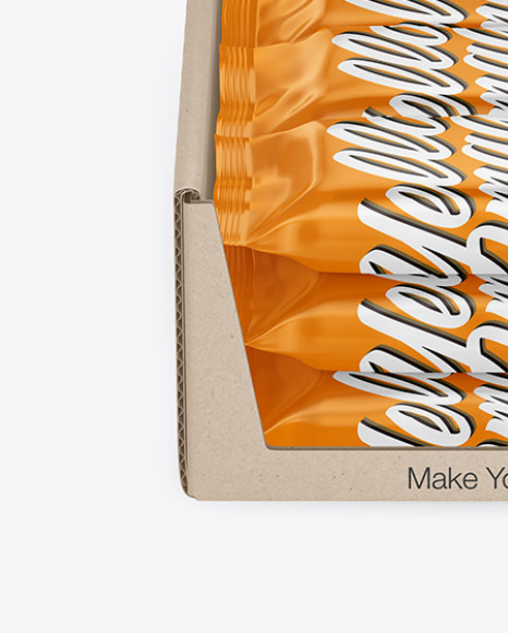 Download Kraft Display Box With Snack Bars Mockup In Box Mockups On Yellow Images Object Mockups