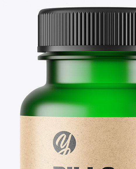 Empty Frosted Green Pills Bottle Mockup PSD #5