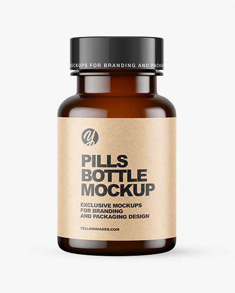 Empty Dark Amber Pills Bottle Mockup PSD #2