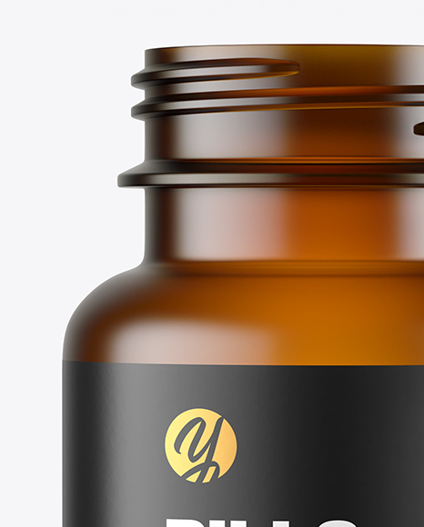 Empty Frosted Amber Pills Bottle Mockup PSD #1