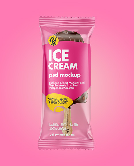 Download Ice Cream Bar Mockup in Flow-Pack Mockups on Yellow Images Object Mockups