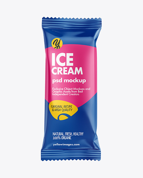 Download Ice Cream Bar Mockup in Flow-Pack Mockups on Yellow Images Object Mockups