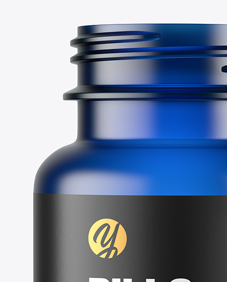 Empty Frosted Blue Pills Bottle Mockup PSD #1