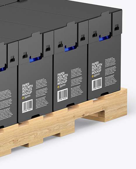 Wooden Pallet with Matte Bottles in Paper Boxes Mockup PSD #7