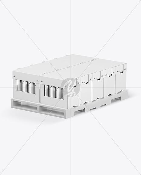 Wooden Pallet with Metallic Bottles in Paper Boxes Mockup PSD #3