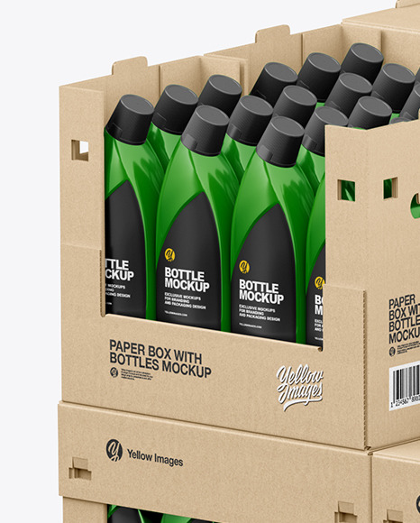 Wooden Pallet with Glossy Bottles in Paper Boxes Mockup PSD #5