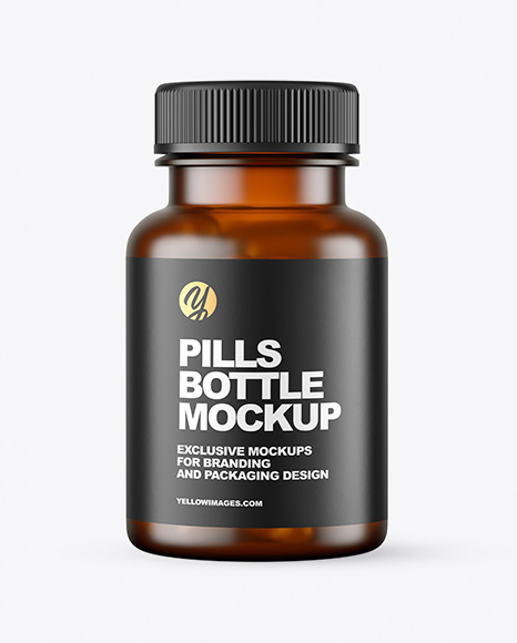 Frosted Amber Pills Bottle Mockup