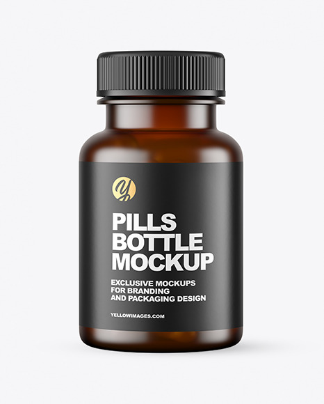 Frosted Dark Amber Pills Bottle Mockup