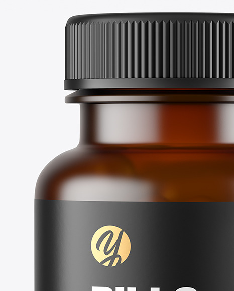 Frosted Dark Amber Pills Bottle Mockup PSD #1
