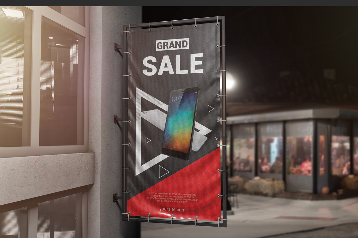 Vertical Outdoor Advertising Banner Mockup in Outdoor