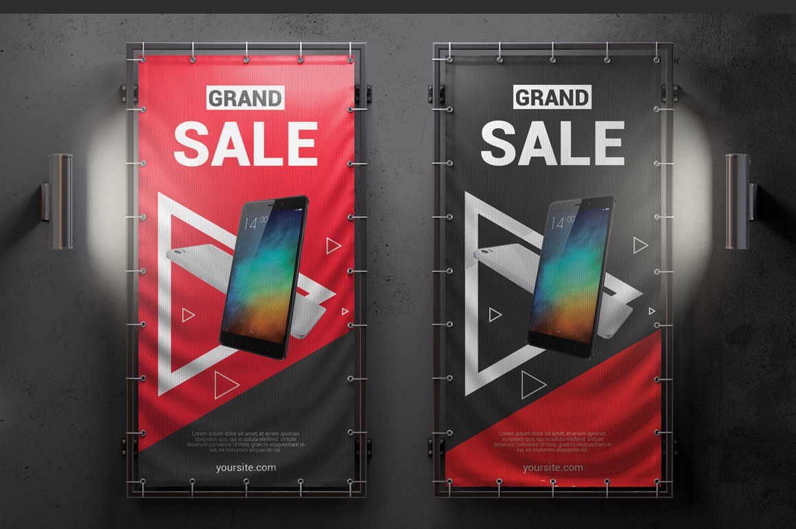 Vertical Outdoor Advertising Banner Mockup on Yellow Images Creative Store