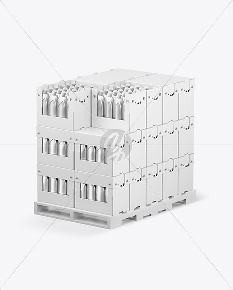 Wooden Pallet with Metallic Bottles in Paper Boxes Mockup PSD #3