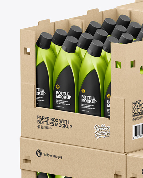 Wooden Pallet with Metallic Bottles in Paper Boxes Mockup PSD #5