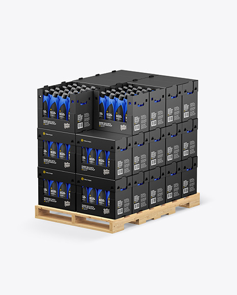 Wooden Pallet with Matte Bottles in Paper Boxes Mockup PSD #3