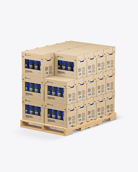 Wooden Pallet with Matte Bottles in Paper Boxes Mockup PSD #4