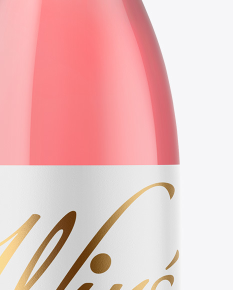 Clear Glass Pink Wine Bottle Mockup PSD #1