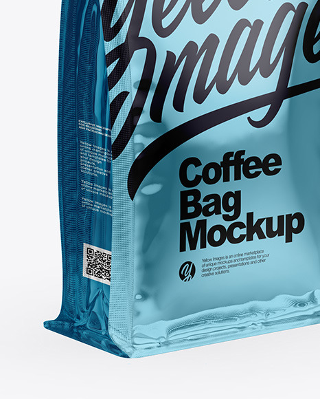 Download Metallic Coffee Bag Half Side View In Bag Sack Mockups On Yellow Images Object Mockups