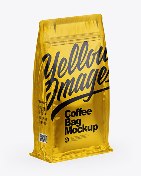 Download Metallic Coffee Bag Half Side View In Bag Sack Mockups On Yellow Images Object Mockups